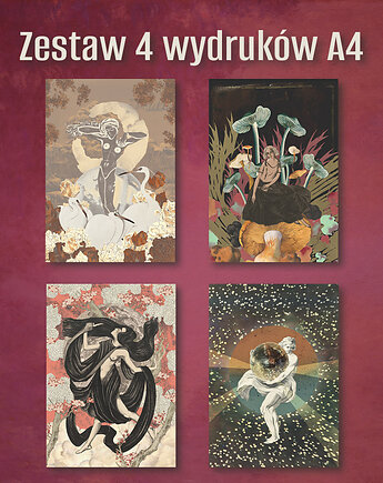 Plakat Zestaw 4 wydruków  A4 (Full Moon, Venus, Disco Ball, Córka Grzybów), Natalia Polasik