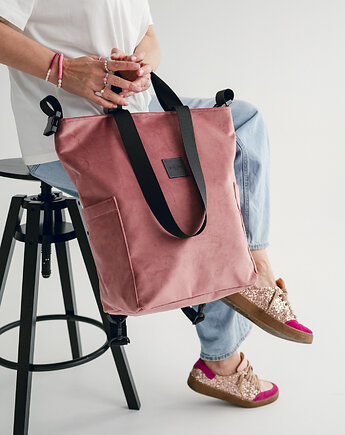 Torbo-plecak Kwarc różowy welur wodoodporny jasny róż welurowy, equipo