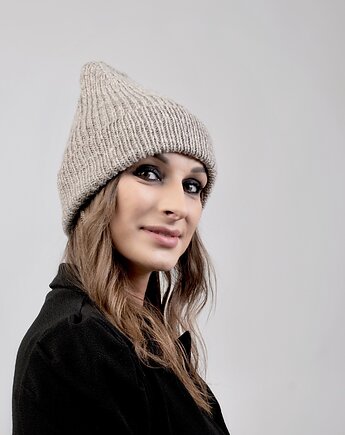 Czapka beanie  chłodny beż  100% merino, eddfupanda