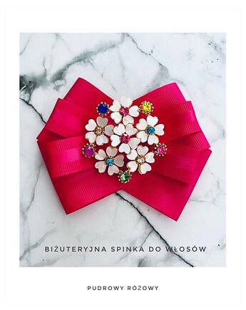 Biżuteryjna spinka do włosów  z kwiatkami New, Pudrowy Różowy