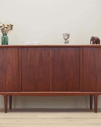 Highboard tekowy, duński design, lata 60, produkcja: Omann Jun, Przetwory design