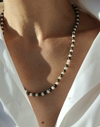 Naszyjnik z pereł naturalnych i pirytem, s e n s e d accessories