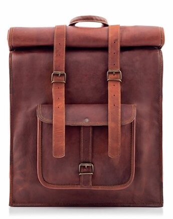 Plecak tornister na laptopa 17 vintage skórzany brąz Outlander BT07, Belveder