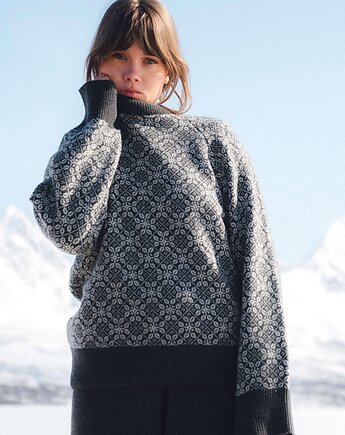 BARIBAL BESKIDZKI Ołówkowo-Kremowy Sweter Oversize a la bluza Wełniana 100% M, KOPYTO