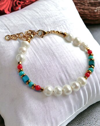 UNIKAT : perły etno : bransoletka, kaktusia