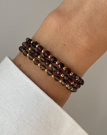 Bransoletki na gumce - granat, kwarc dymny, Bring Biżuteria