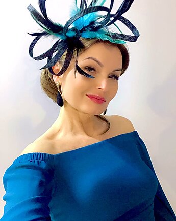 Fascynator HERMIONE - czarny/ turkus, MONIKA SAXTON LUXURIOUS MILLINERY