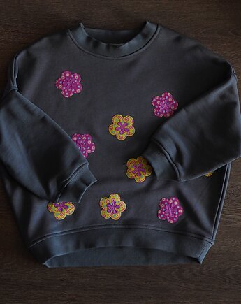 Bluza oversize The Grey szara Unisex Mini Kwiaty, LAPINOU