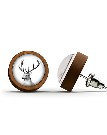 Kolczyki drewniane - Jeleń - sztyfty, yenoo