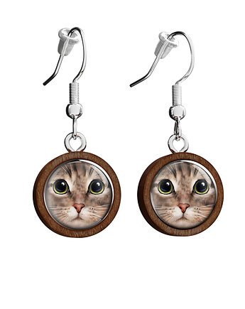 Kolczyki drewniane - Kot tygrysek - wiszące, yenoo