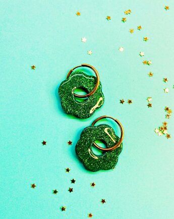 Brokatowe świąteczne kolczyki KWIATY - zielone, Cuksy Jewellery
