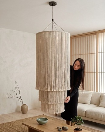 Lampa wisząca makrama w stylu boho XXL, Zaplątana W Sznurki