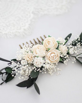 Śmietankowy kwiatowy grzebyk ślubny, Lola White