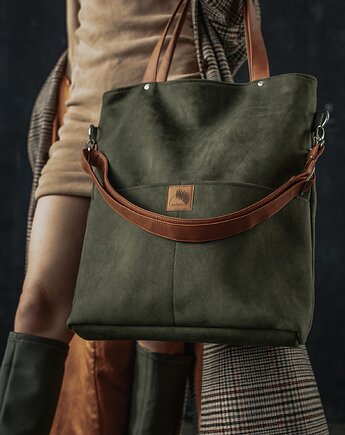 Wodoodporna torba khaki z brązowymi paskami, Karolina Audycka