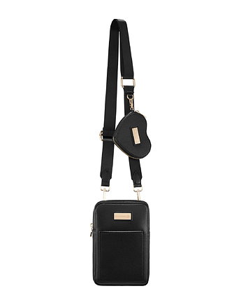 Mini torebka z portfelikiem serduszko BRESCIA Black, OSOBY - Prezent dla Dziewczyny
