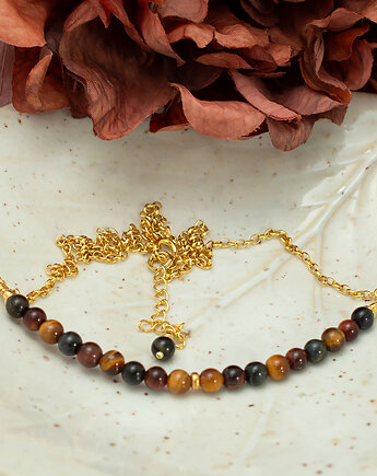 Złoty naszyjnik z tygrysim okiem, pozłacane srebro 925, Yamira Art Studio