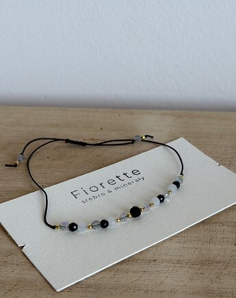 Bransoletka regulowana kryształ górski + labradoryt + onyks, Fiorette stone&silver
