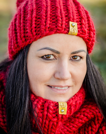 WOOLY Komplet wełniana czapka i komin czerwony, sploteka