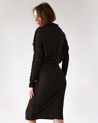 Sukienka dzianinowa z ozdobnymi szwami czarna, fADD