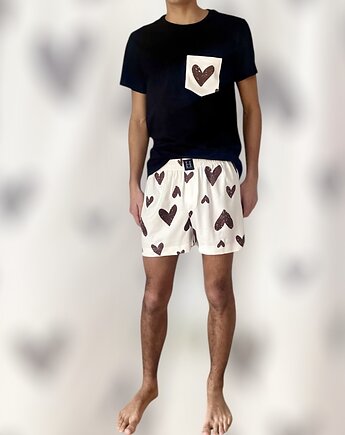 Spodenki unisex do spania bokserki w serca beżowe, HisOutfit