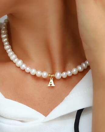 Choker z naturalnych pereł z literką- srebro 925 pozłacane LITERKA DO WYBORU, Coccola JEWELLERY