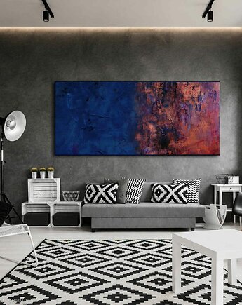 Obraz artystyczny 80x160cm w kolorach różowa miedż indygo granat, art and texture