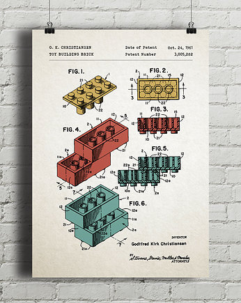 Klocki Lego - patent - plakat vintage, minimalmill