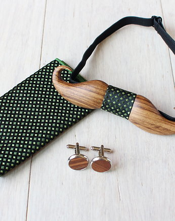 Zestaw z drewnianą muszką MUSTACHE zielony, EkoCraft
