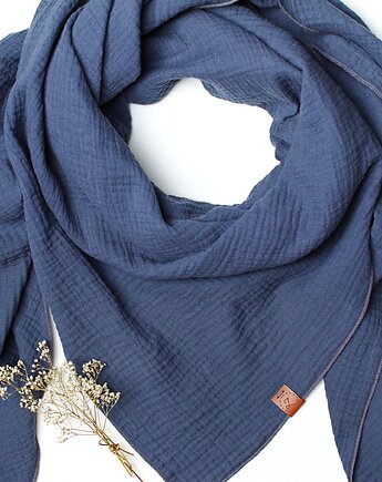 Bawełniana chusta muślinowa JEANS, modna chusta, Pracownia Rękodzieła Zolla