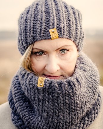 WOOLY Komplet czapka i komin grafit, sploteka