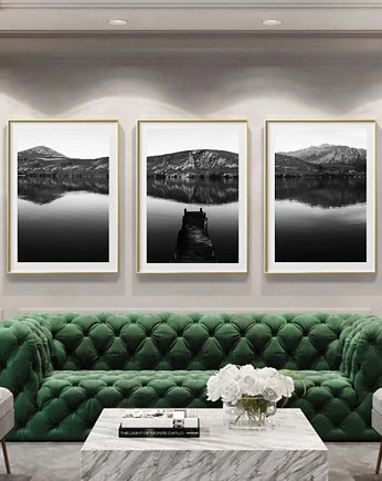 Plakaty czarno białe morze, góry, jezioro, black dot studio