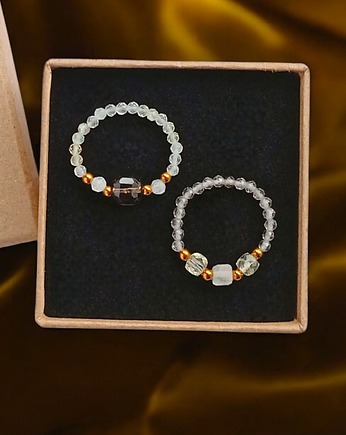 Zestaw pierścionków : DOBROBYT - cytryn, kwarc dymny, kryształ górski, kaktusia