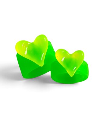 Pierścionek x2 : RAZEM TANIEJ! pierścionki z żywicy : HEART : fluo, kaktusia