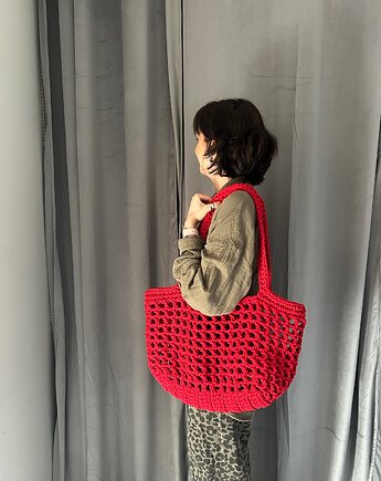 Bawełniana torba shopper koszyk XXL  czerwona, Folkova design