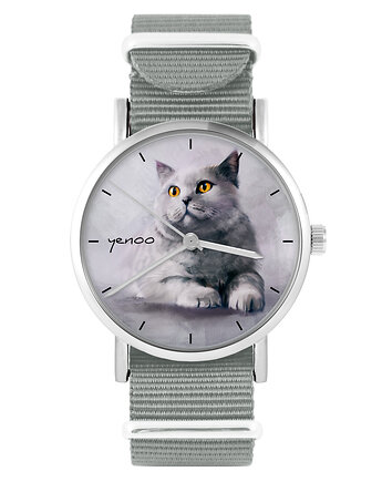 Zegarek - Kot brytyjski - szary, nylonowy, yenoo