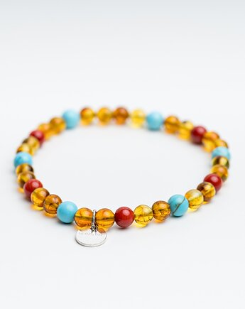 Bransoletka personalizowana z bursztynu, turkusu, koral, AmberMal