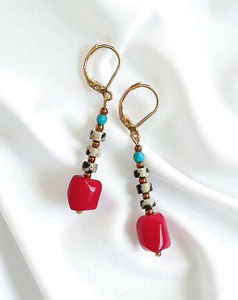 Kolczyki długie : INDIA: jaspis, koral, magnezyt II, kaktusia