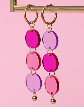 Odjechane wiszące kolczyki koła plexi pastelowy róż, Fox and Jewelry