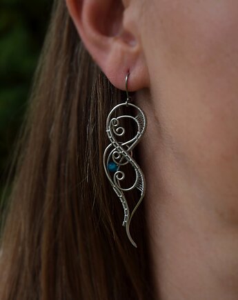 Duże kolczyki kwarc niebieski wire wrapping, Agata Rozanska