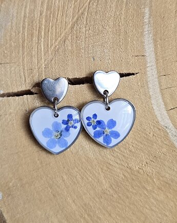 Kolczyki z kwiatami niezapominajkami srebrne, zkwiatem