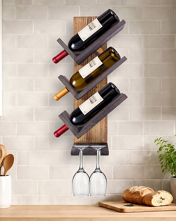 Drewniany Wieszak ścienny John Paddle na Wino i Kieliszki Burned Prawy, John Paddle