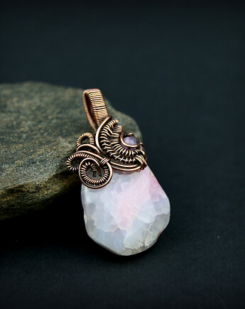 Wisiorek wire wrapping z agatem, Blue Pearl Art