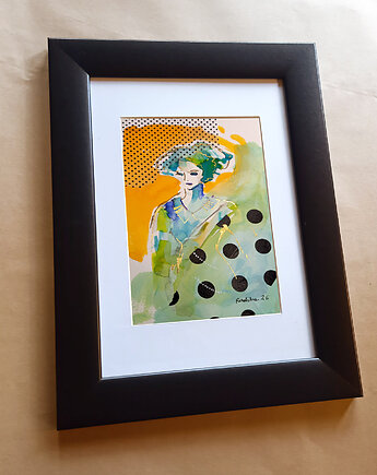 Kumoszka 38 - akwarela 16x24 cm unikat, Katarzyna Radzka