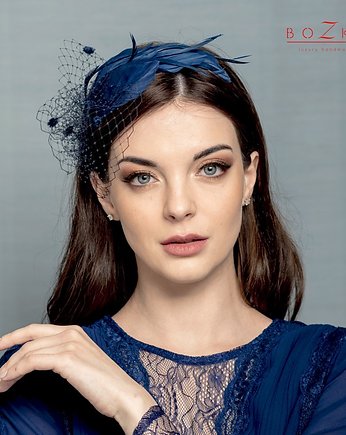 Opaska z granatowych piórek., BOZKA Luxury Handmade