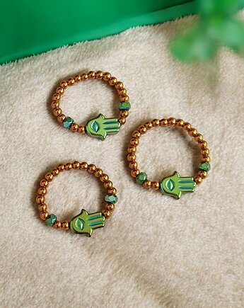 Hamsa - talizman chroniący od zła - pierścionek - hematyt emerald, kaktusia