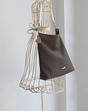 Lniany worek na ramię czekoladowy brąz, modeMania