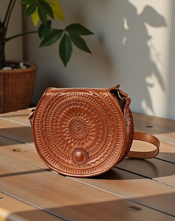 Torebka skórzana góralska recznie robiona listonoszka wzory Ariane, SempreArte