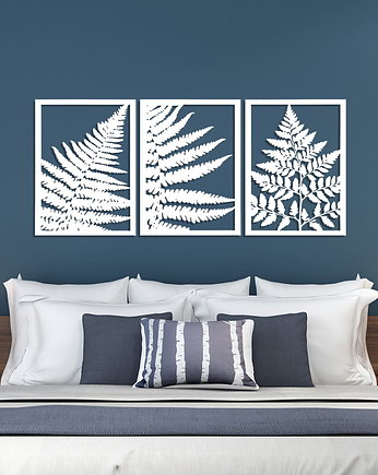 DEKORACYJNY TRYPTYK AŻUROWY, LIŚĆ PAPROCI, DEKORACJA ŚCIENNA 3D, ORNAMENT, ORNAMENTI