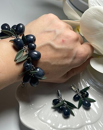 Wyjątkowy komplet biżuterii "Czarna Oliwka", MariaPolymer