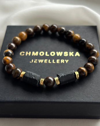 Bransoletka męska Tygrysie Oko i Turmalin, Chmolowska Jewellery
